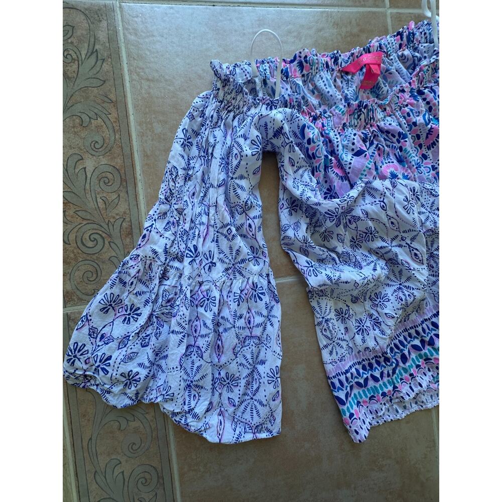 Lilly Pulitzer Nevie Off-the-Shoulder Top Women's XS Blue White Bell Sleeve - Picture 7 of 8
